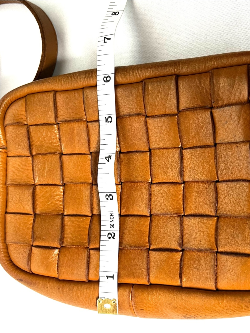 Madewell Woven Leather Crossbody Bag Cognac Brown Camera Bag Adjustable Strap - Picture 11 of 13